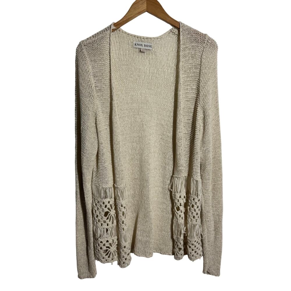 Knox Rose Crochet Knit Boho Cottagecore Minimal Open Front Cardigan L Coastal